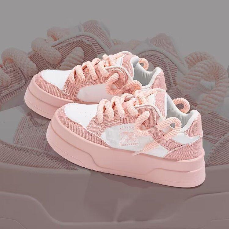 

Popular Internet celebrity niche board shoes 2025 autumn new thick-soled, light and breathable fashion versatile height-increasing white shoes 40 розовый