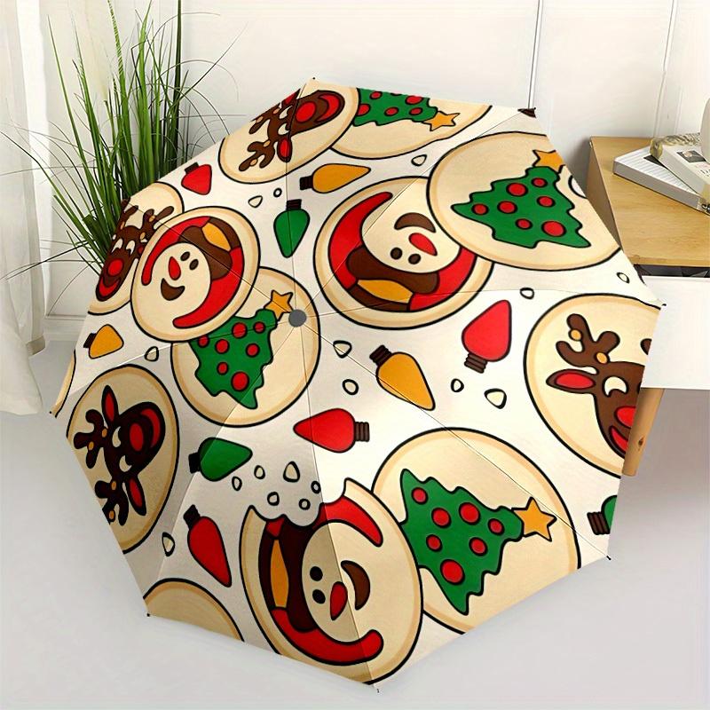 1pc Christmas Cookies Automatic Folding Umbrella - 8-Rib Iron Frame, Windproof, Portable Sunshade with Plastic Handle for Travel & Outdoor A