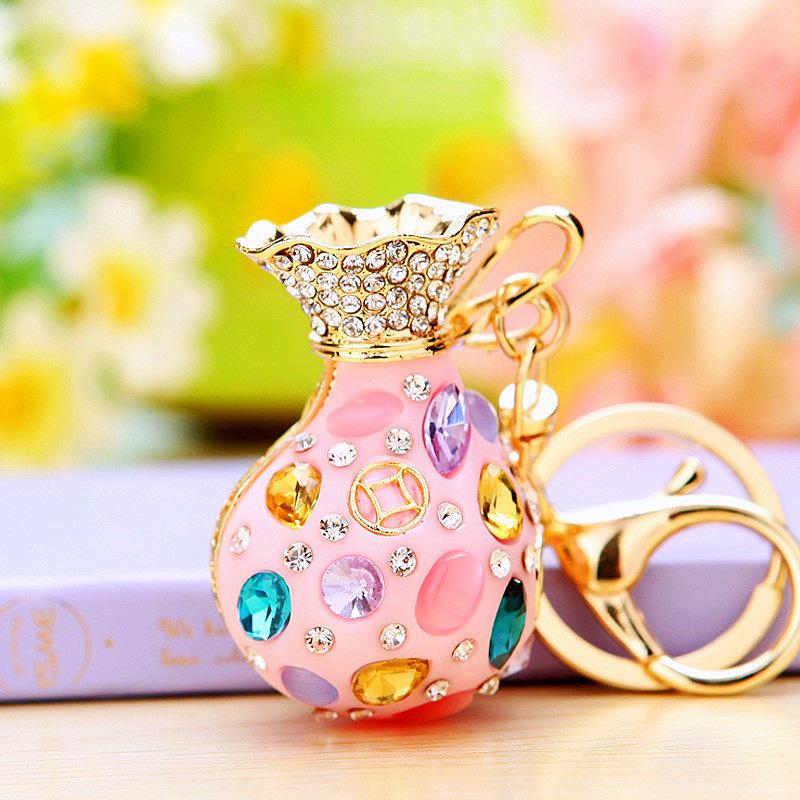 Guochao diamond-set lucky bag car keychain women's bag pendant metal key chain ring business gift