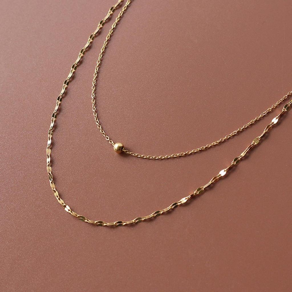 French Starlight Gold Beaded Double Layer Clavicle Necklace - Colorfast Titanium Steel