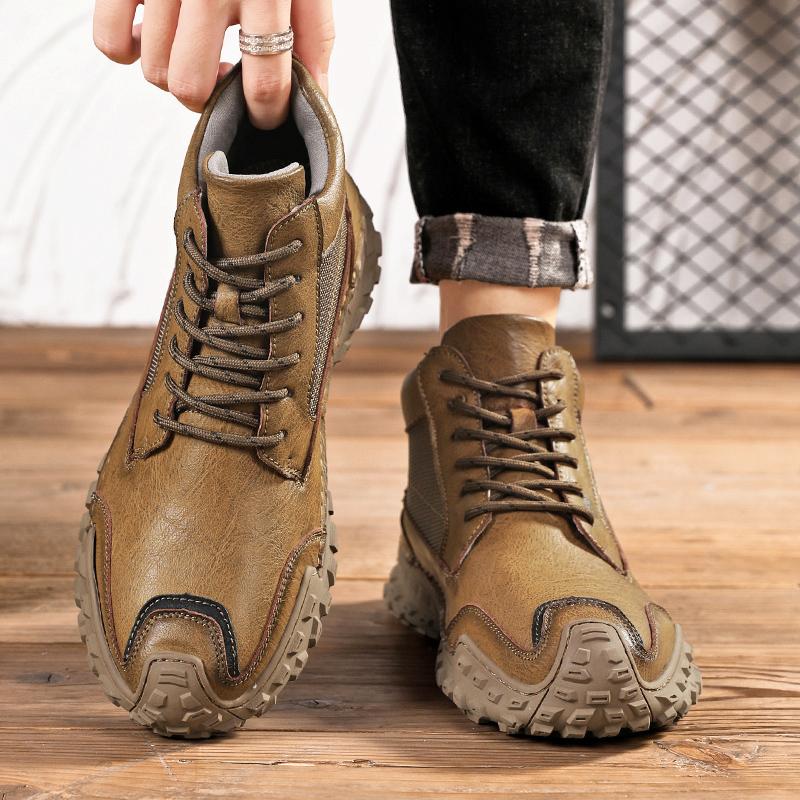 Handgefertigte Outdoor Herrenstiefel Spaltleder Herbst Knöchel-Sneakers Übergröße 38-46 Freizeit-Schuhwerk für Männer Hombres Botas