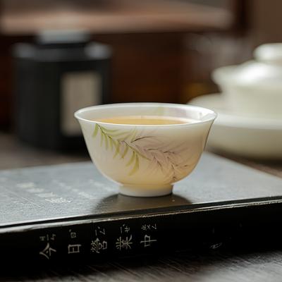 Weiße Porzellan-Teetasse hochwertig persönlich Teetrinken Haushalt Einzelbecher rein handbemalt Glyzinienblüte Teetasse