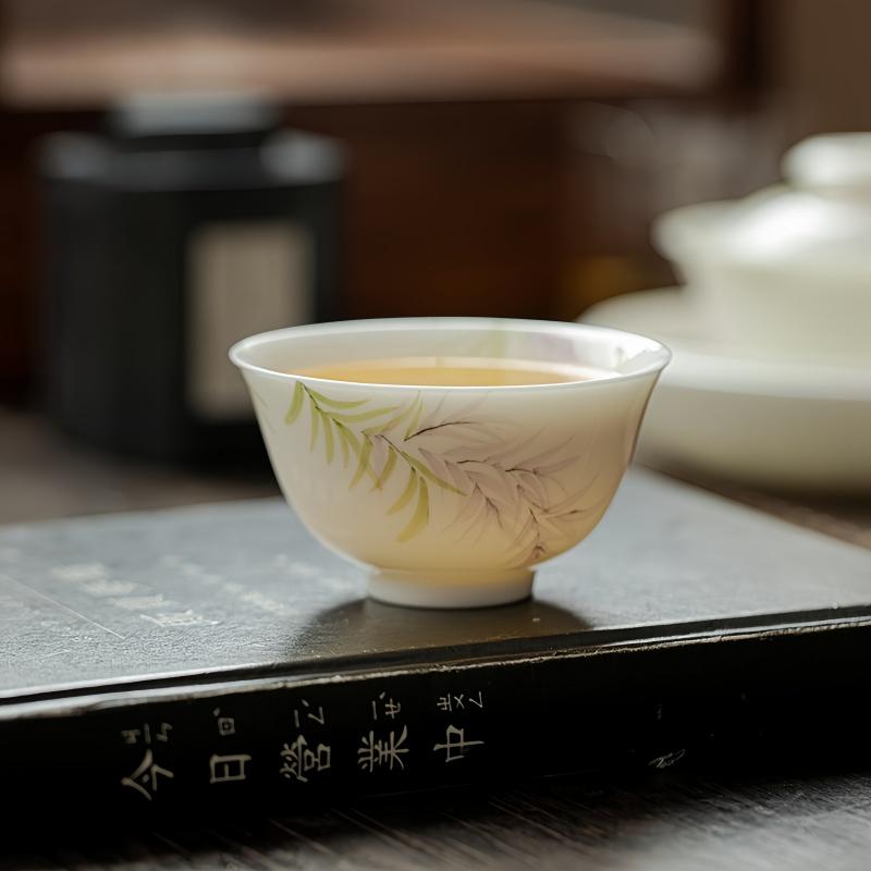 white porcelain tea cup high-end personal tea drinking household single cup pure hand-painted wisteria flower tea cup