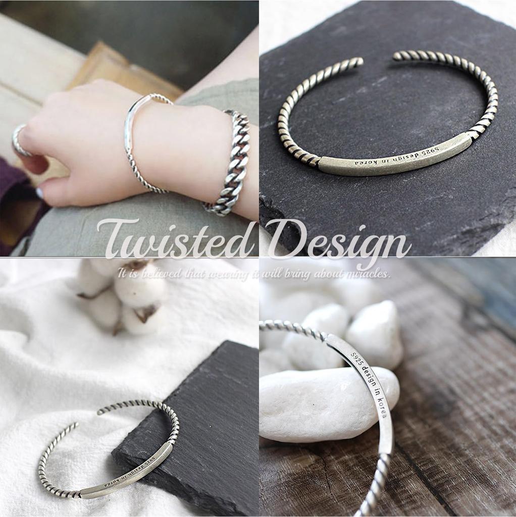 Authentic 925 Sterling Silver Bangle Bracelet with Twisted Simple and with for Men and and Popular Brand Name Jewelry and One Size Fits Wire, Slim,