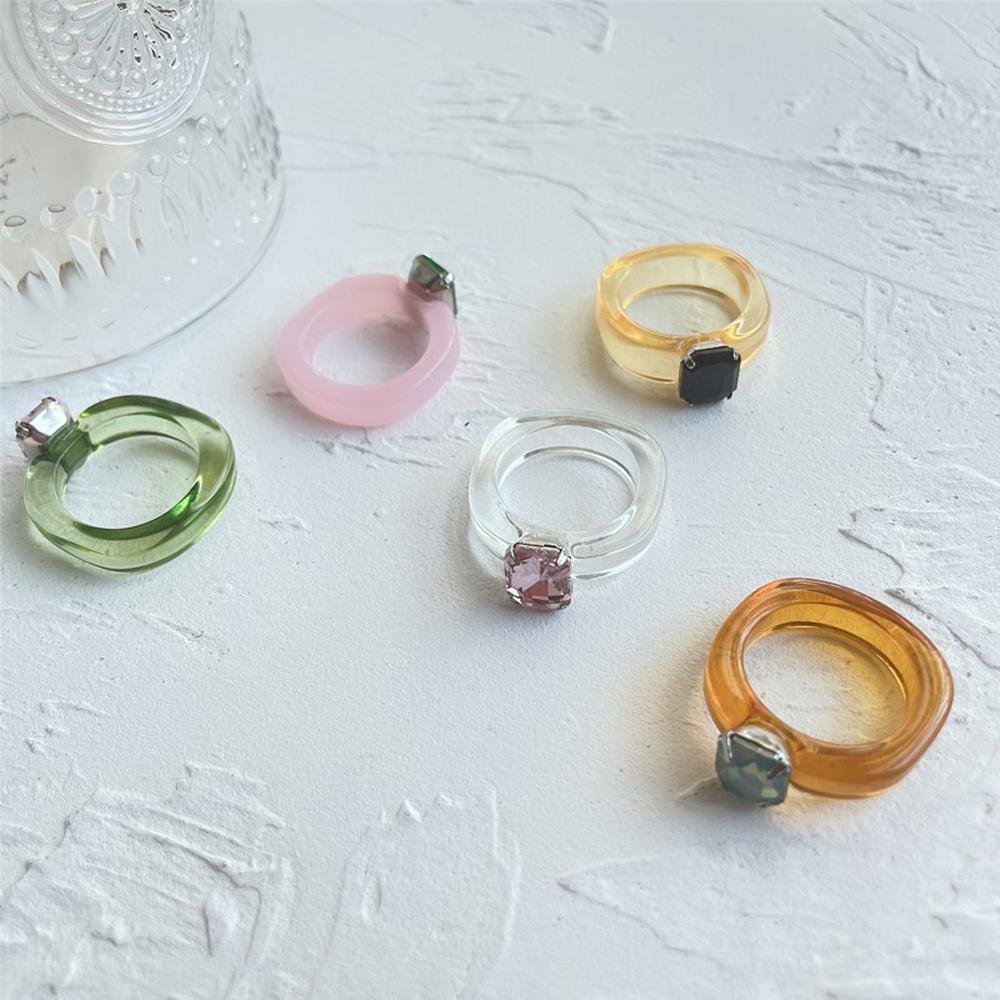 Jewelry Retro Girls Irregular Rhinestone Women Finger Ring Transparent Resin Rings Geometric