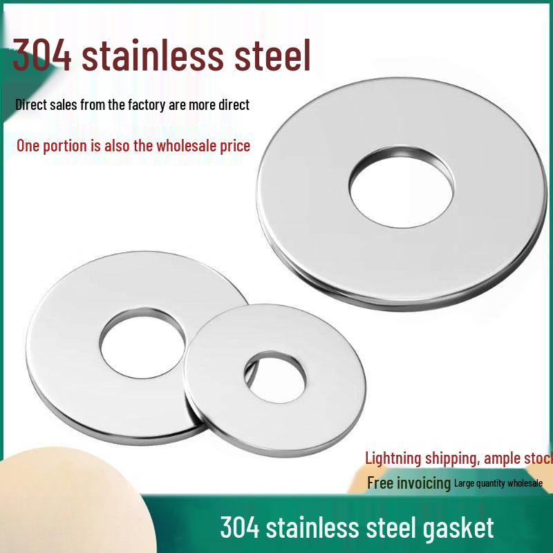 304 Stainless Steel Thickened Flat Washer Set, Sizes 2-36