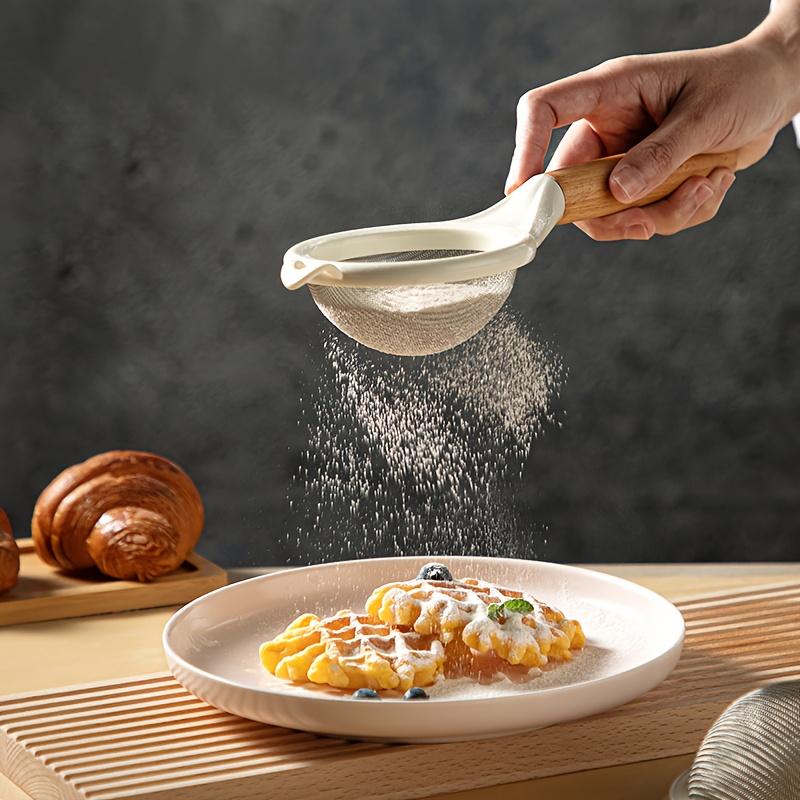 Nerezové jemné síto na mouku Cukr Šťáva Cukr Kakao Prášek Matcha Mouka Dřevěná rukojeť Domácí Kuchyňské Pečicí Nástroje