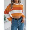 Autumn/Winter Casual Colour-Blocked Lantern Sleeve Pullover with Cropped Hem for Women