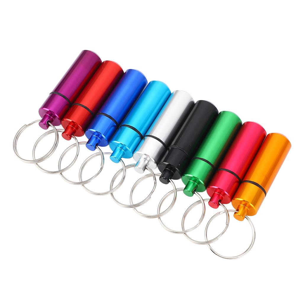9pcs Holder, Aluminium Box Case with Keychain, Water Proof Medicine Holder for Outdoor Storage