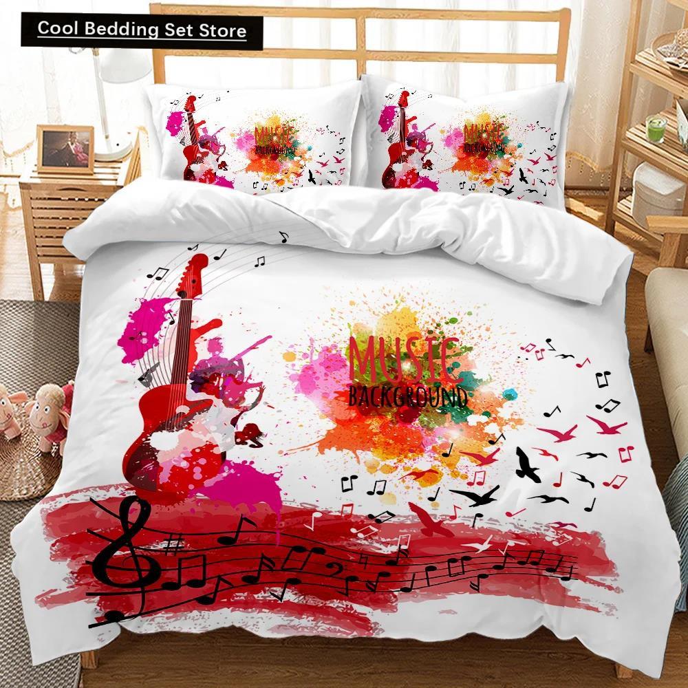 Music Duvet Cover Set Cool Colorful Headset Bedding Set Kids Boys Girls Bedding Set Music Queen King Size Polyester Qulit Cover