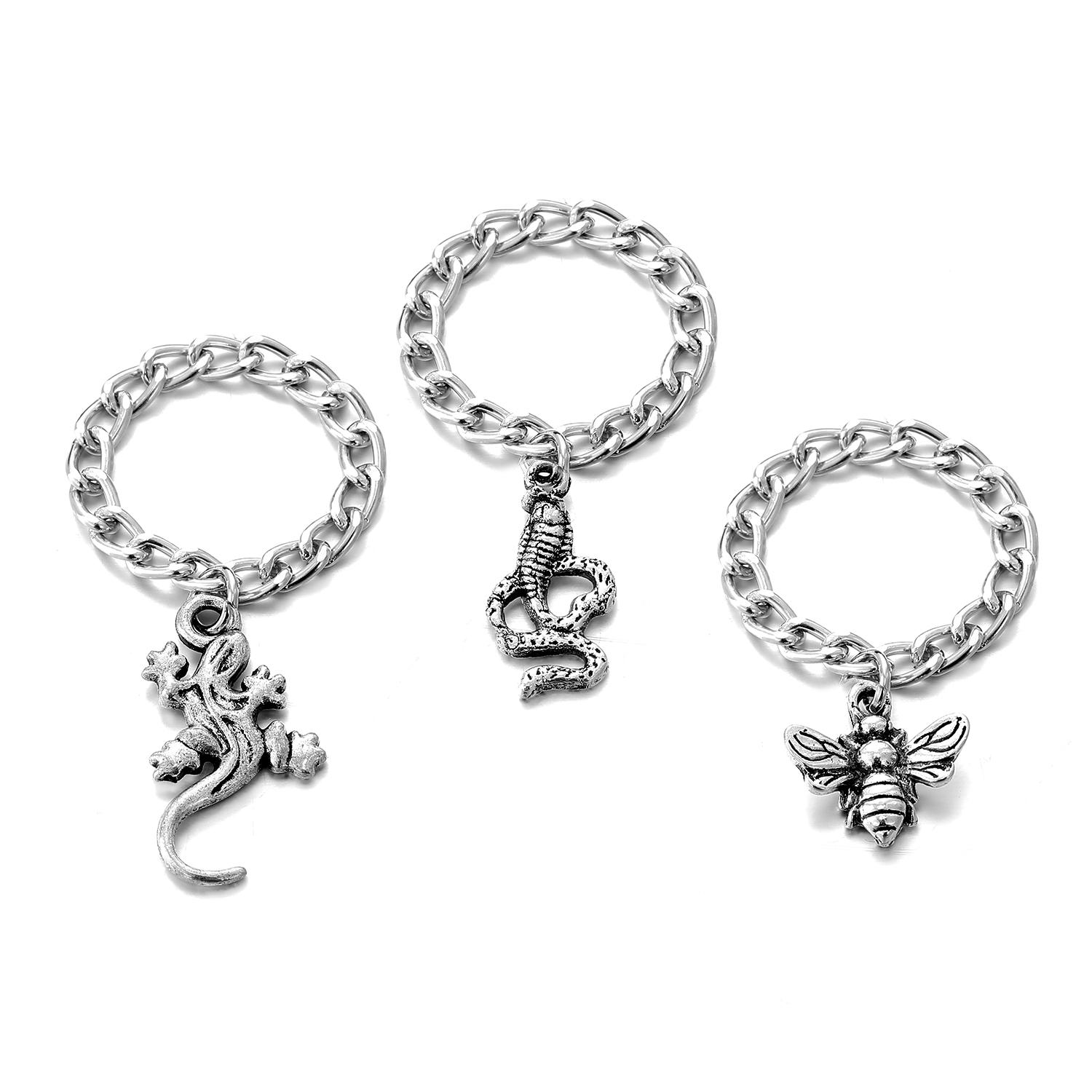 

Ювелирные изделия с подвеской в ​​виде пчелы, подвеска в виде змеи, кольцо с подвеской в ​​виде ящерицы, индивидуальный костюм из трех предметов серебряный
