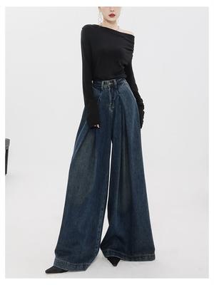 Calça Jeans Feminina Larga Perna A-line Jovem Menina Rua Reta Calça Casual Vintage Calça Feminina Larga Cintura Alta