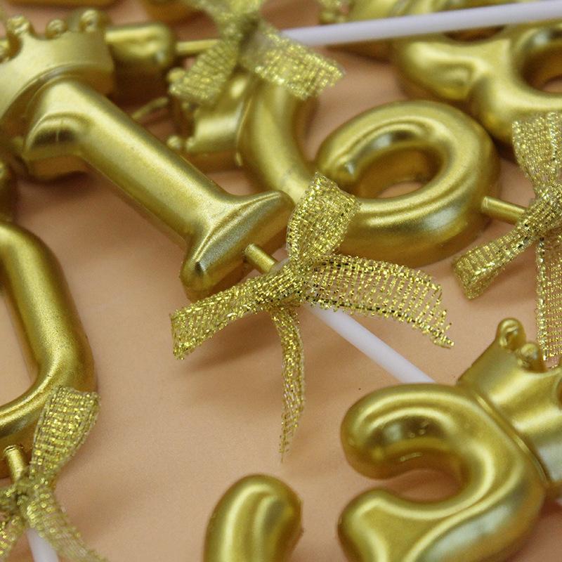Creative Golden Crown Bow Number 0-9 Candle Birthday Party Arrangement Cake Decoration Candle