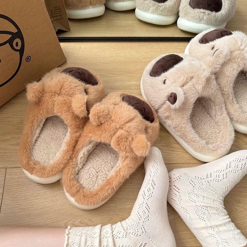 Couple Home Non-slip Plush Cotton Slippers Warm Cartoon Kapibara Ins Soft Bottom Thick Bottom Less Heart