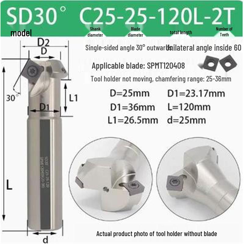 45° CNC Insertable Inner/Outer Chamfer Tool with Up/Down Back-Reaming Holder