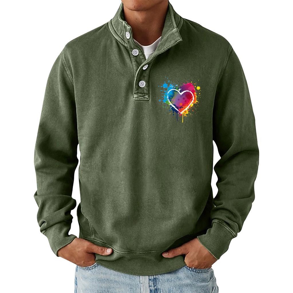 Herren Casual Stehkragen Langarm Oberteil Print Button-Down Sweatshirt