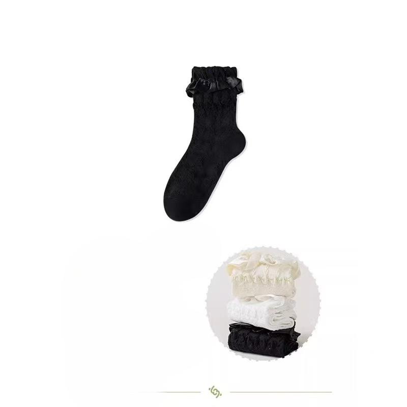 

Белые носки с кружевной отделкой, летние тонкие носки до середины икры, носки принцессы Лолиты, длинные чулки 1 pair чёрный
