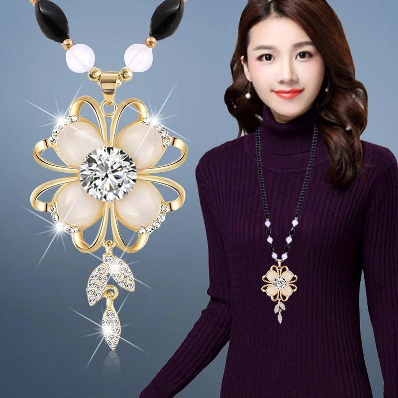 Korean Tassel Crystal Pendant Necklace - Elegant Long Sweater Chain