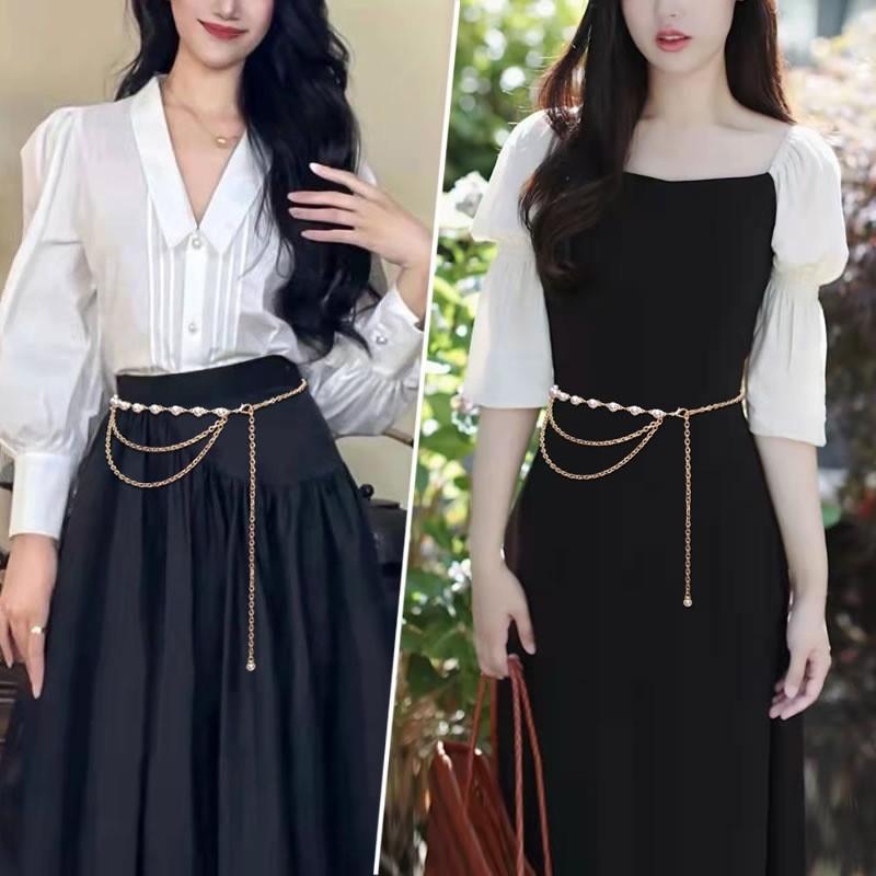 Catena da Vita Multistrato Stile Piccolo Profumo con Decorazione di Perle per Abiti e Pantaloni da Donna