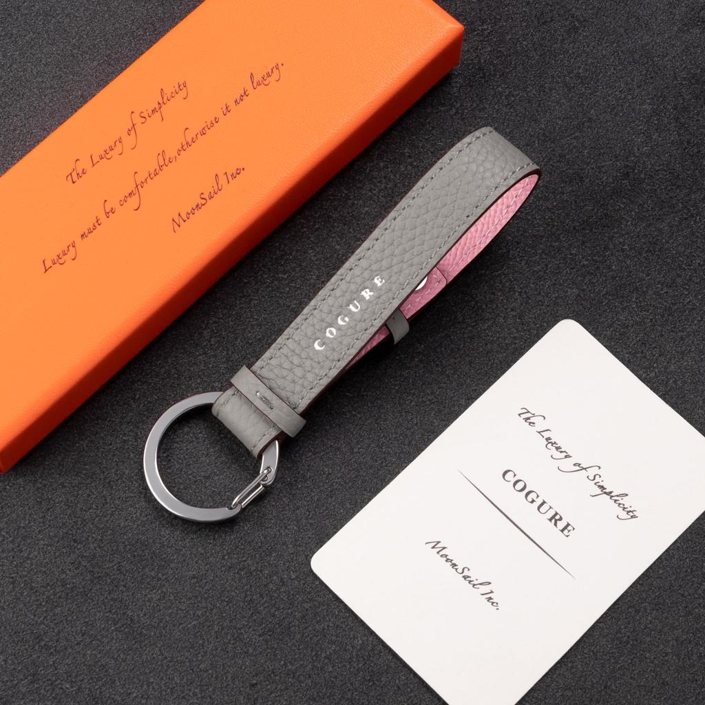 COGURE Genuine Leather Carabiner Ring Keychain Bag Charm for Gift Box COPKRB Pink and White Adults, Included,