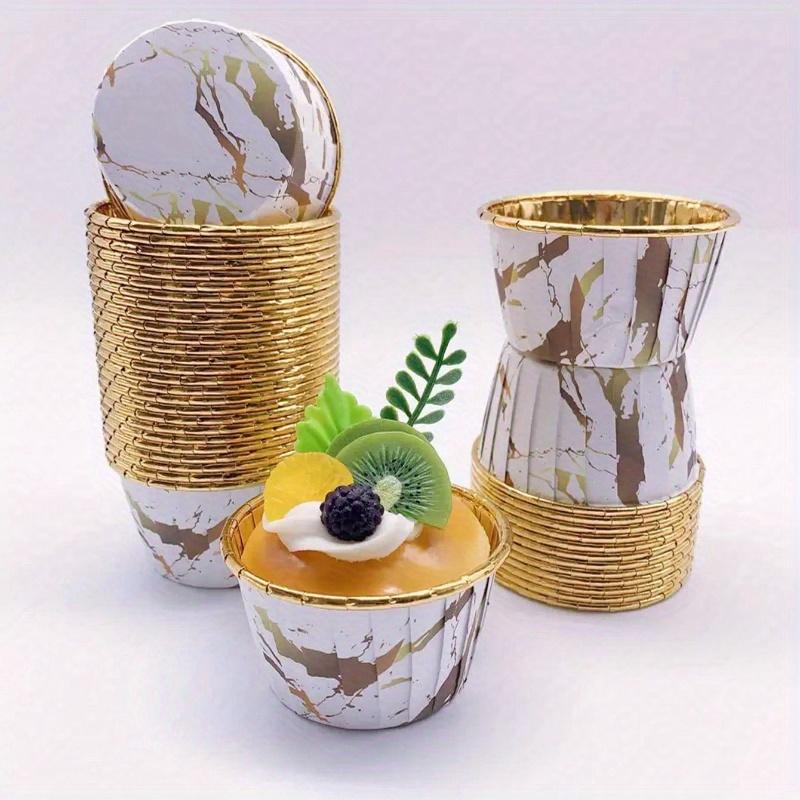 

50 шт. Мраморно-белые формочки для кексов, Жаростойкие алюминиевые фольгированные бумажные формы с закатанным краем, Идеально подходят для свадьбы, дня рождения, вечеринки, Инструмент для выпечки 50pcs without cover