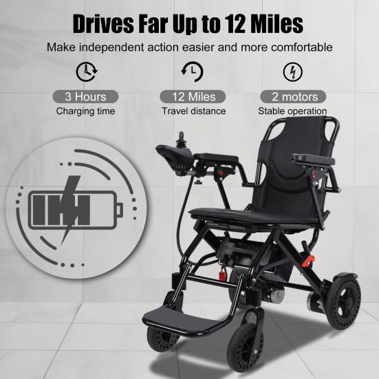Adults Electric Wheelchair with Large Footrest, Lightweight Foldable Motorized Wheelchair, 12-Mile Range 500W
