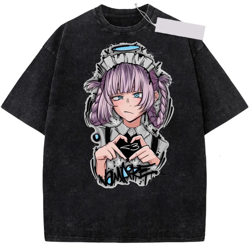 Washed Tee Nazuna Nanakusa Summer Short Sleeve T-shirt With Cartoon Print From Anime Call of the Night Women And Men Wash Cotton T-Shirt oversize11