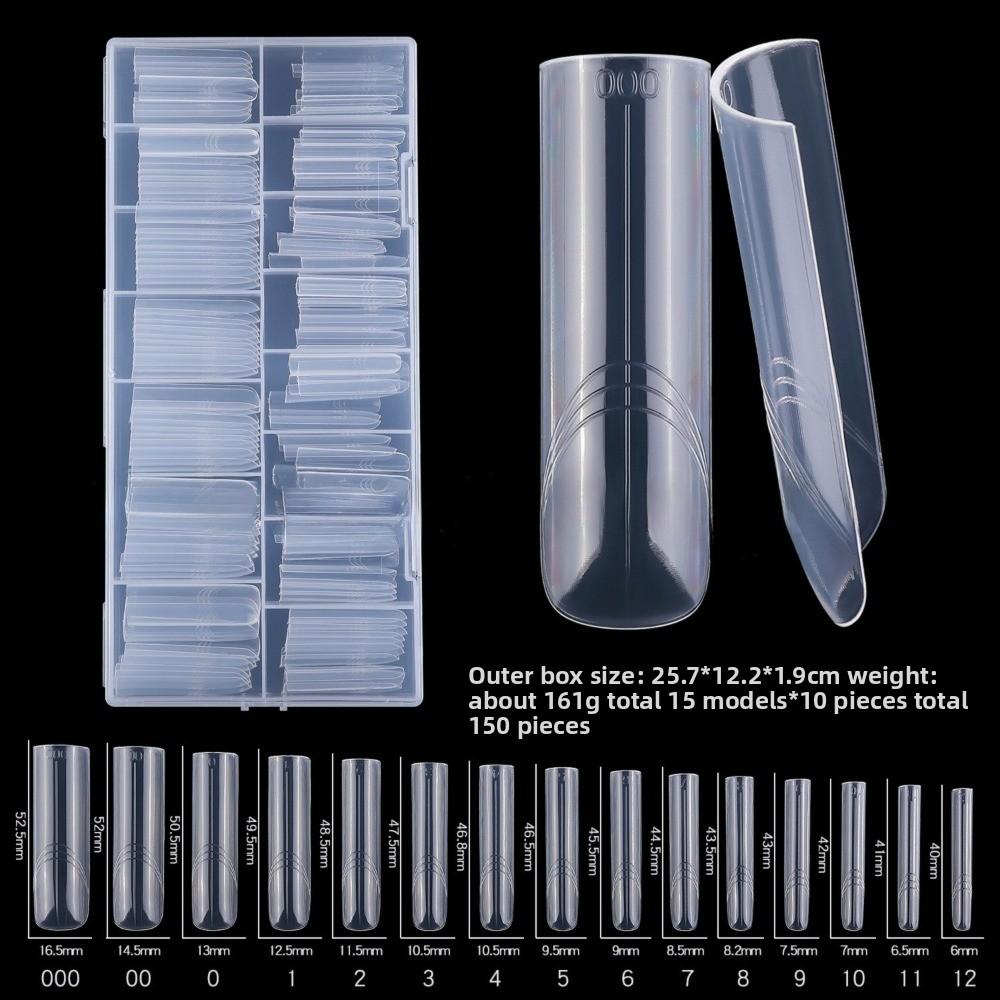 150pcs Coffin Shape Sandwich Nail Forms Natural Clear No-Trace Nail Art Tips Almond Shape Clear Extension Nail Tips