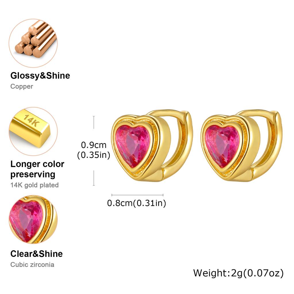 Chic Heart-Shaped Fuchsia Zircon Earrings for Women Girls Love Cubic Zirconia Hoop Earrings Fashion Charm Jewelry Gift