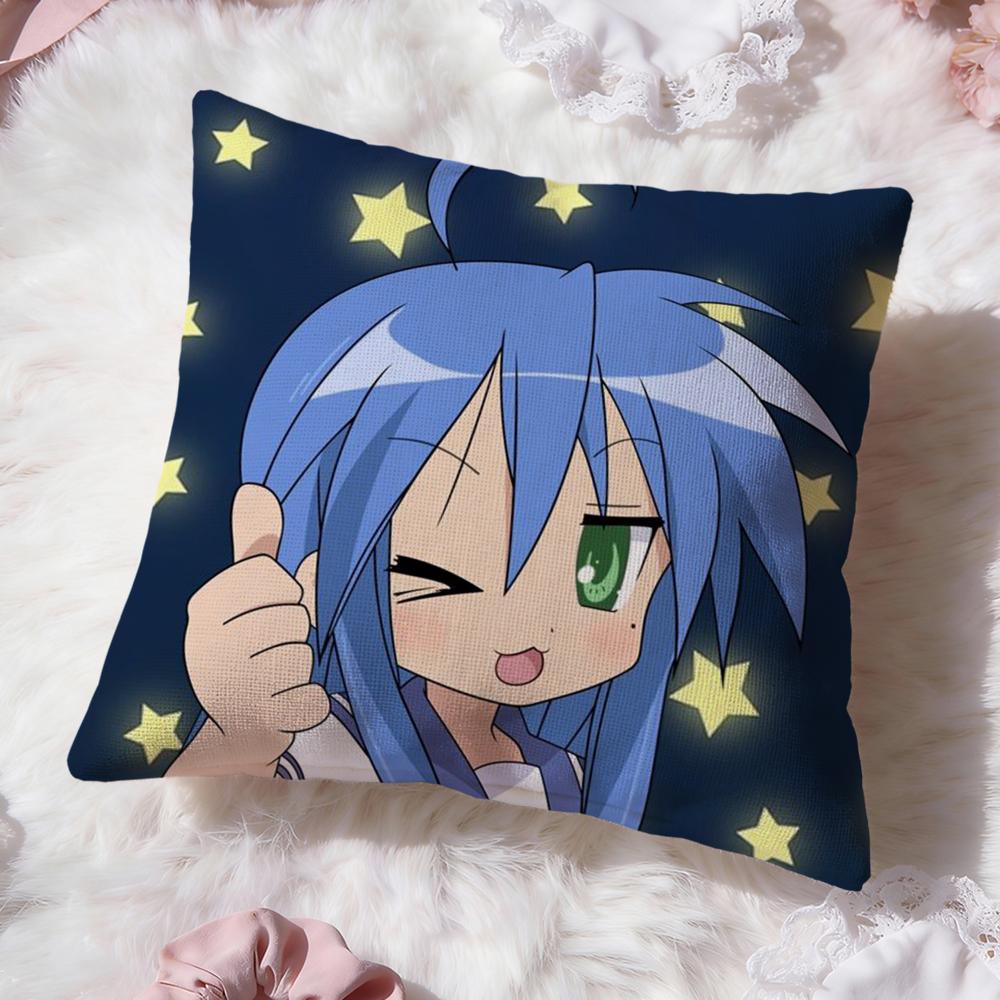 L-Lucky Star Anime Cushion Cover Premium Comfort Reversible Pillow Cove -Two In One Design for Any Room & Car Interior