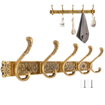 Vintage Coat Rack Wall Mount with 5 Hooks Decorative Wall Mounted Coat Rack for Bathroom Entryway Bedroom Heavy Duty Aluminum