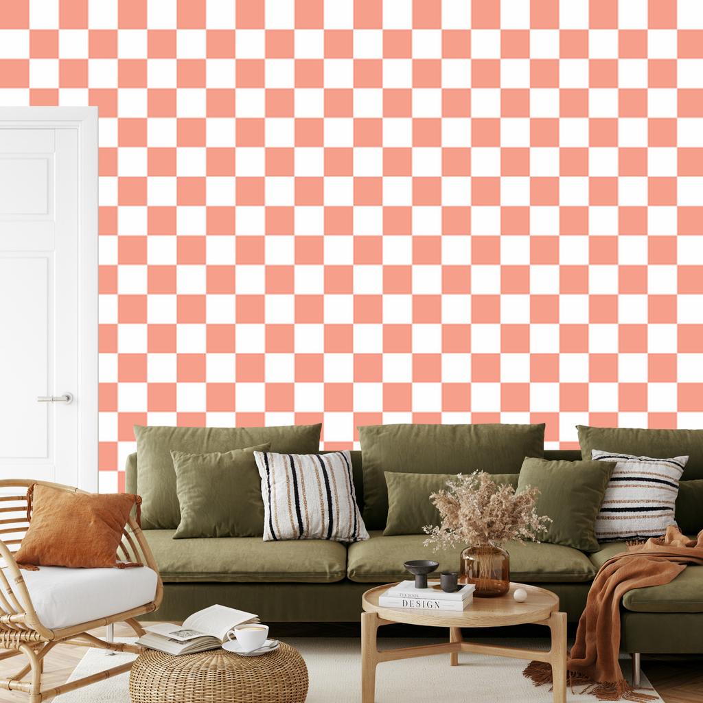 Checkerboard wallpaper, coral background, coral center, 50x1000