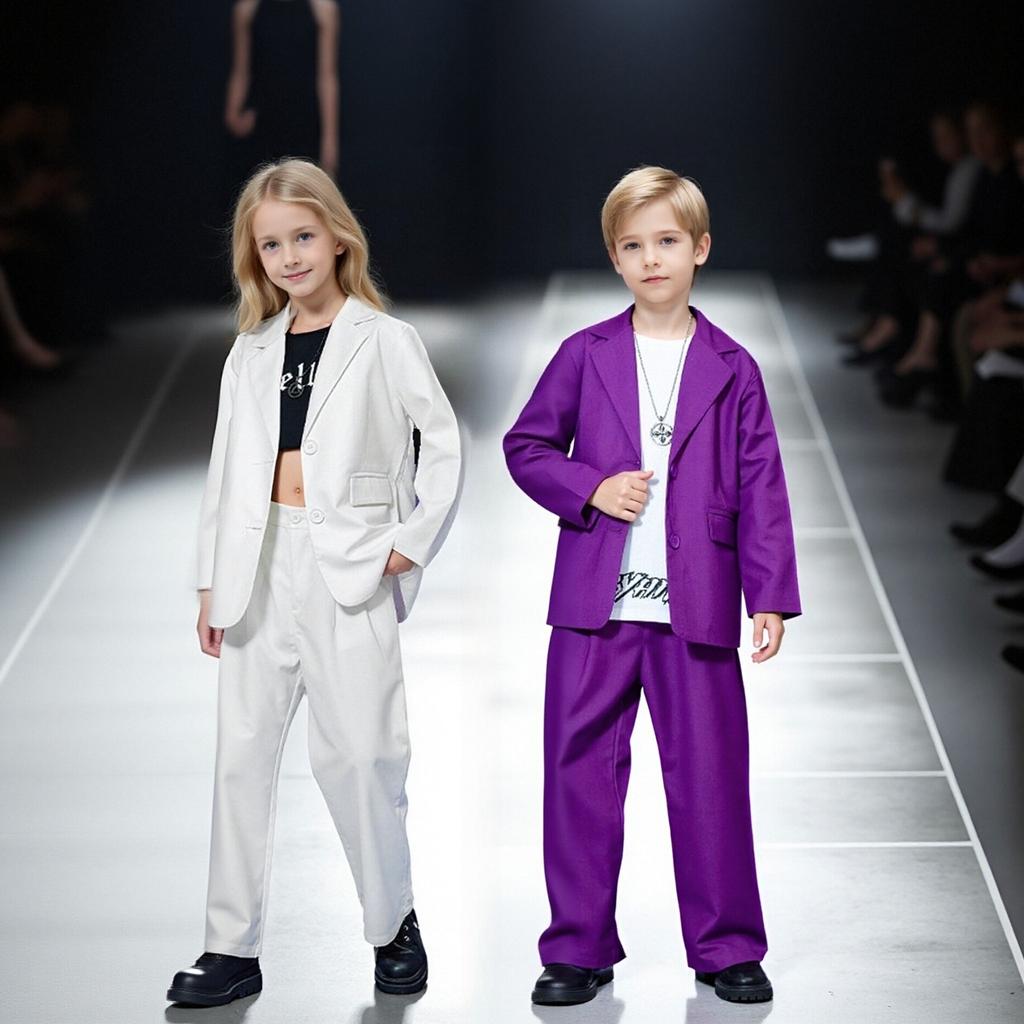 Kids Purple Blazer Suit Set Girls 2Pcs Oversized Blazer & Wide Leg Pants Streetwear Hip Hop Dance Performance Outfit for Stage Show Party