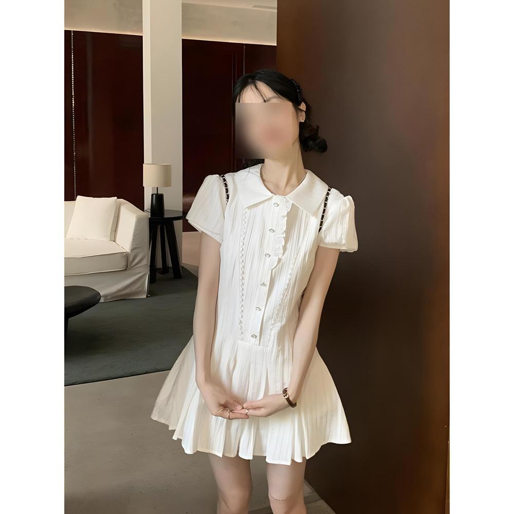 Women's summer new wind white dress waist thin texture a word short skirt