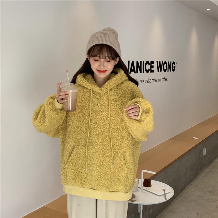 Plus Size Women's Faux Lambswool Bear Ear Hoodie - Loose Fit for Autumn/Winter