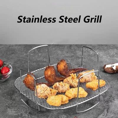 Universal Air Fryer Rack Stainless Steel Grill Reusable Heating Baking Pan  for Electric Oven