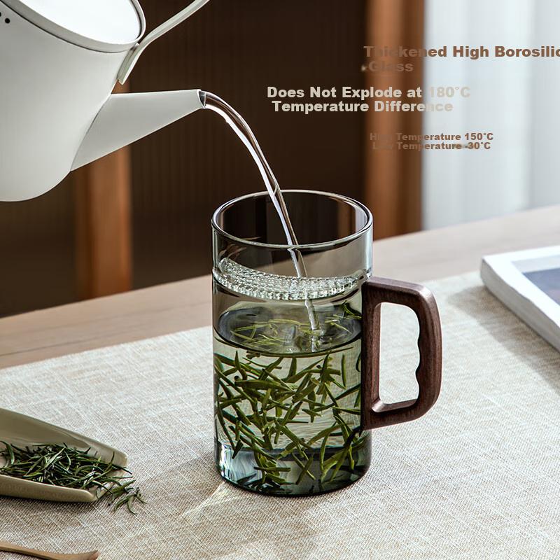 Niye Glass Tea Cup, Personal Use, Crescent Green Tea Cup for Office, with Handle, High Borosilicate Heat-Resistant, for Me
