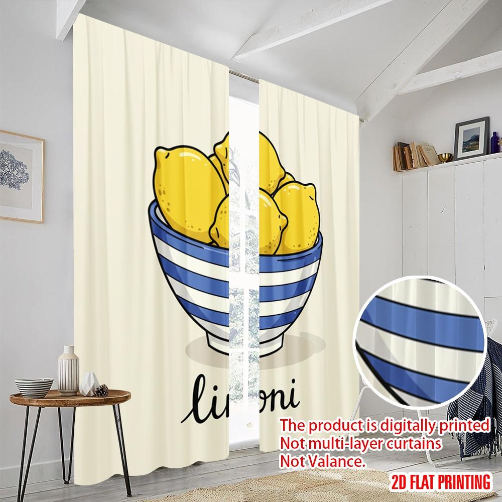 2pcs 2D Flat Printing Party Window Curtains Bowl of Lemons Fabric Without Electricity Festive Wall Decor Use for Decorations