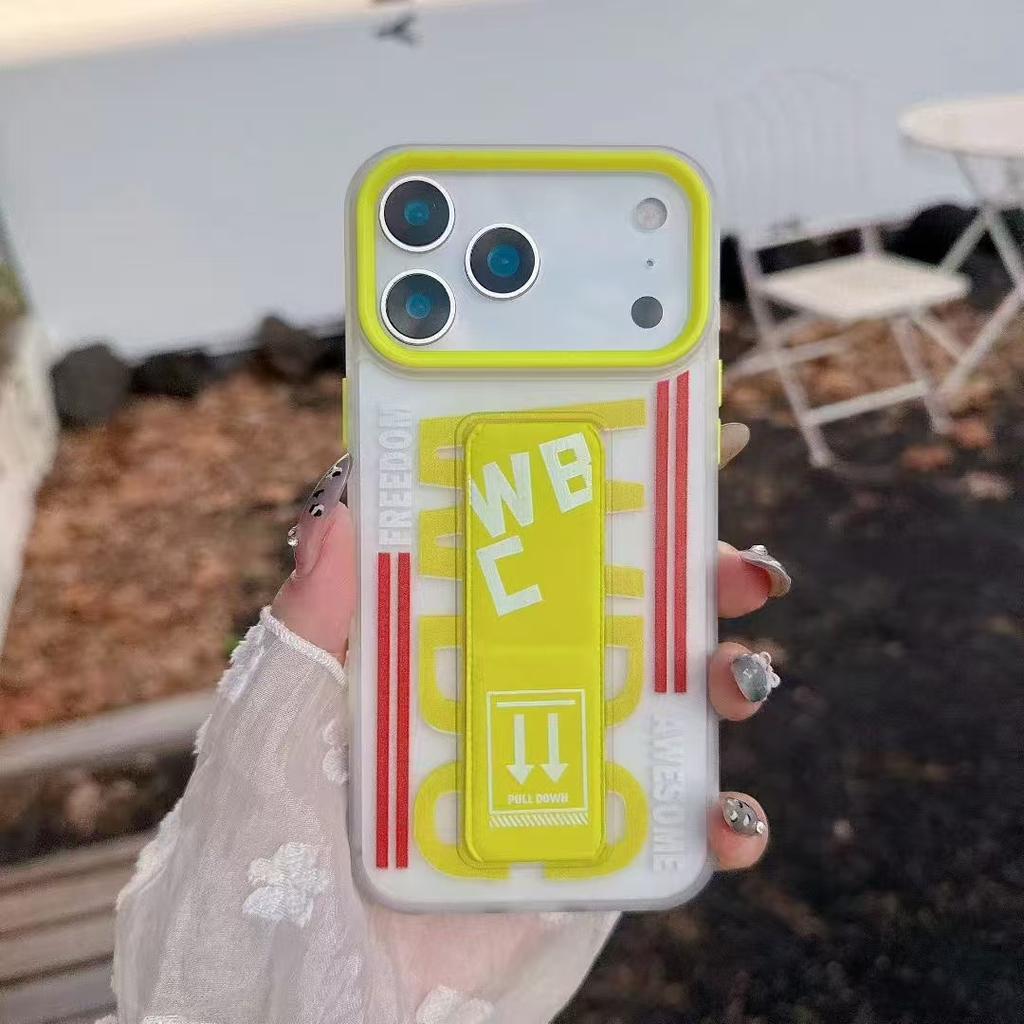 Luxury New "Trendy " WBC Style Pull strap bracket Case For iPhone 17 16 15 14 13 Pro Max 17AIR Shockproof Matte Hard Cover