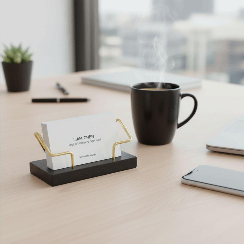 Wooden Business Card Holder Creative Display Stand New Desktop Shelf Box Office