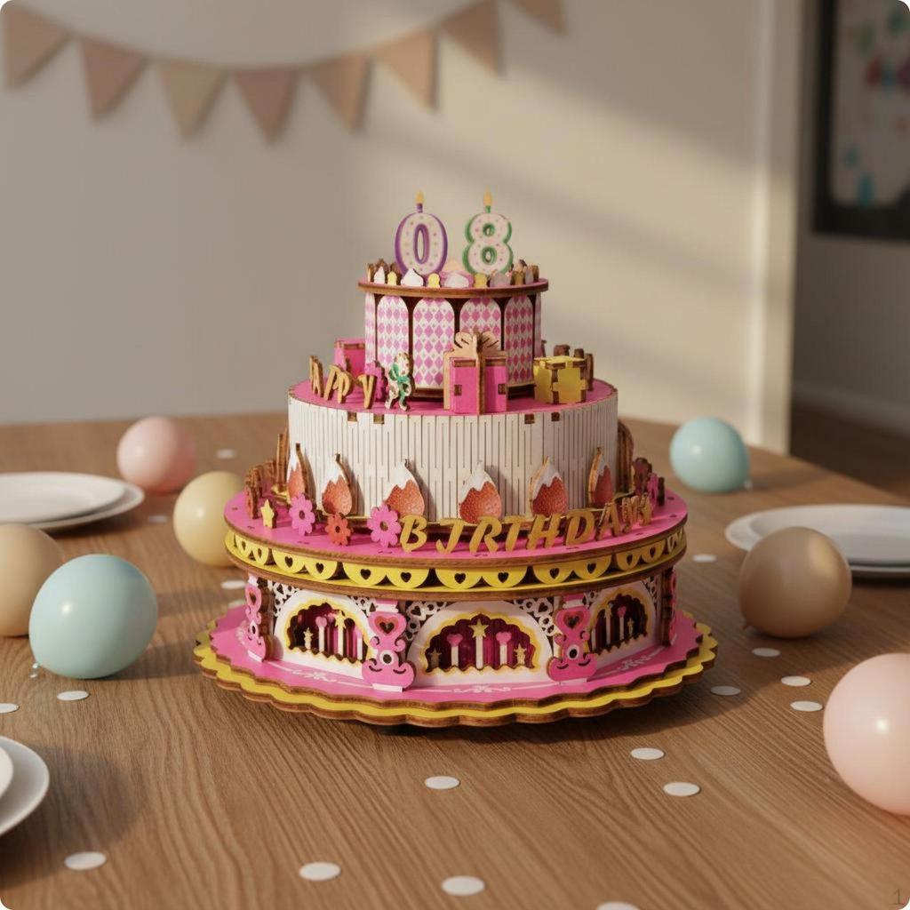 Rotating musical box Kit Birthday Gift Cake Model DIY Assembly 3D for Girls,
