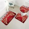 4-teiliges Duschvorhang-Set mit rotem Hintergrund und Weihnachtsstil für Badezimmer, rutschfeste Badezimmerteppiche, Deckel, Toilettendeckel, Badematte, Badezimmer-Set