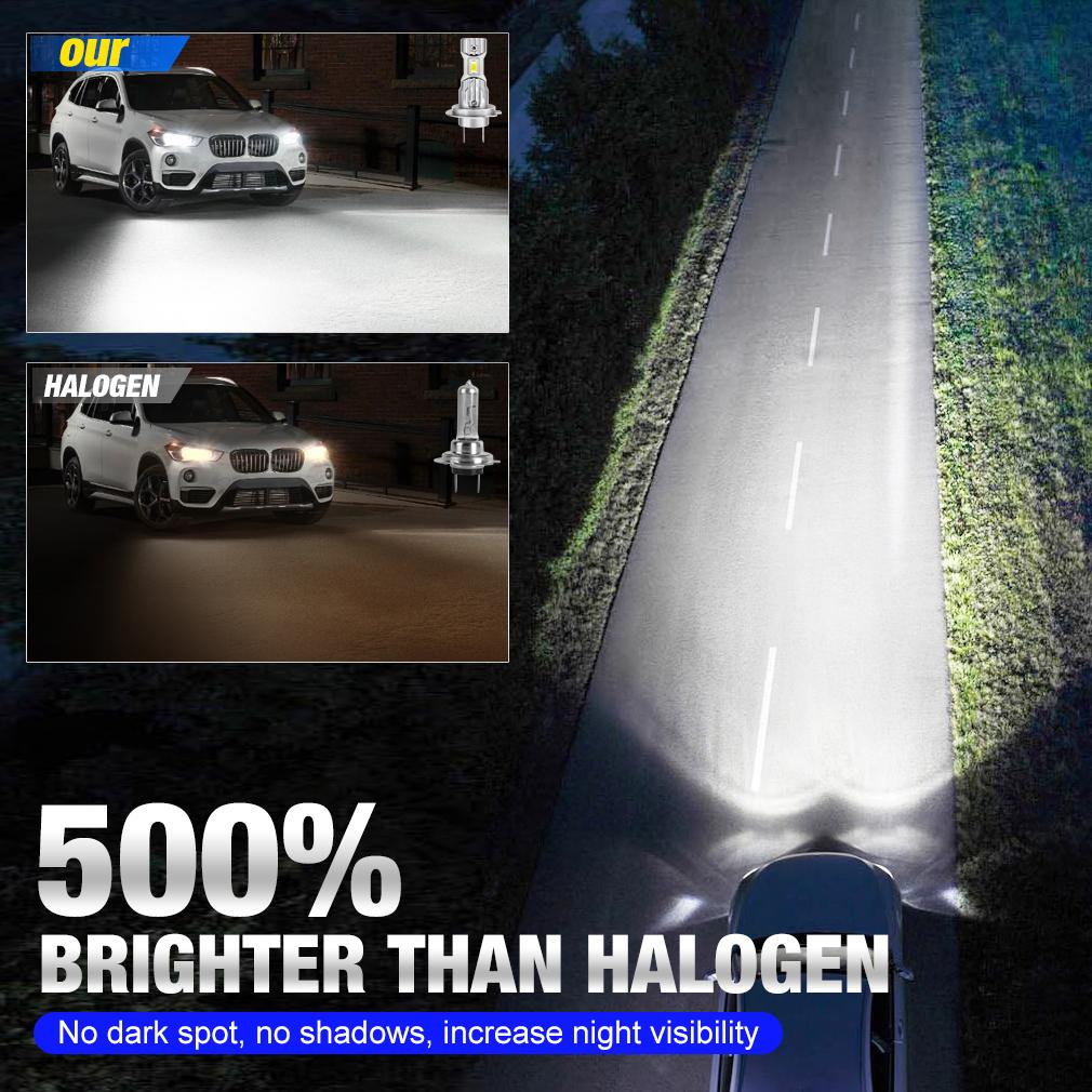 2 יחידות נורות פנס קדמי LED H7 משודרגות 20000 לומן בהירות נורות ללא מאוורר 6500K לבן Plug&Play החלפה מהירה של פנס ראש התקנה מהירה
