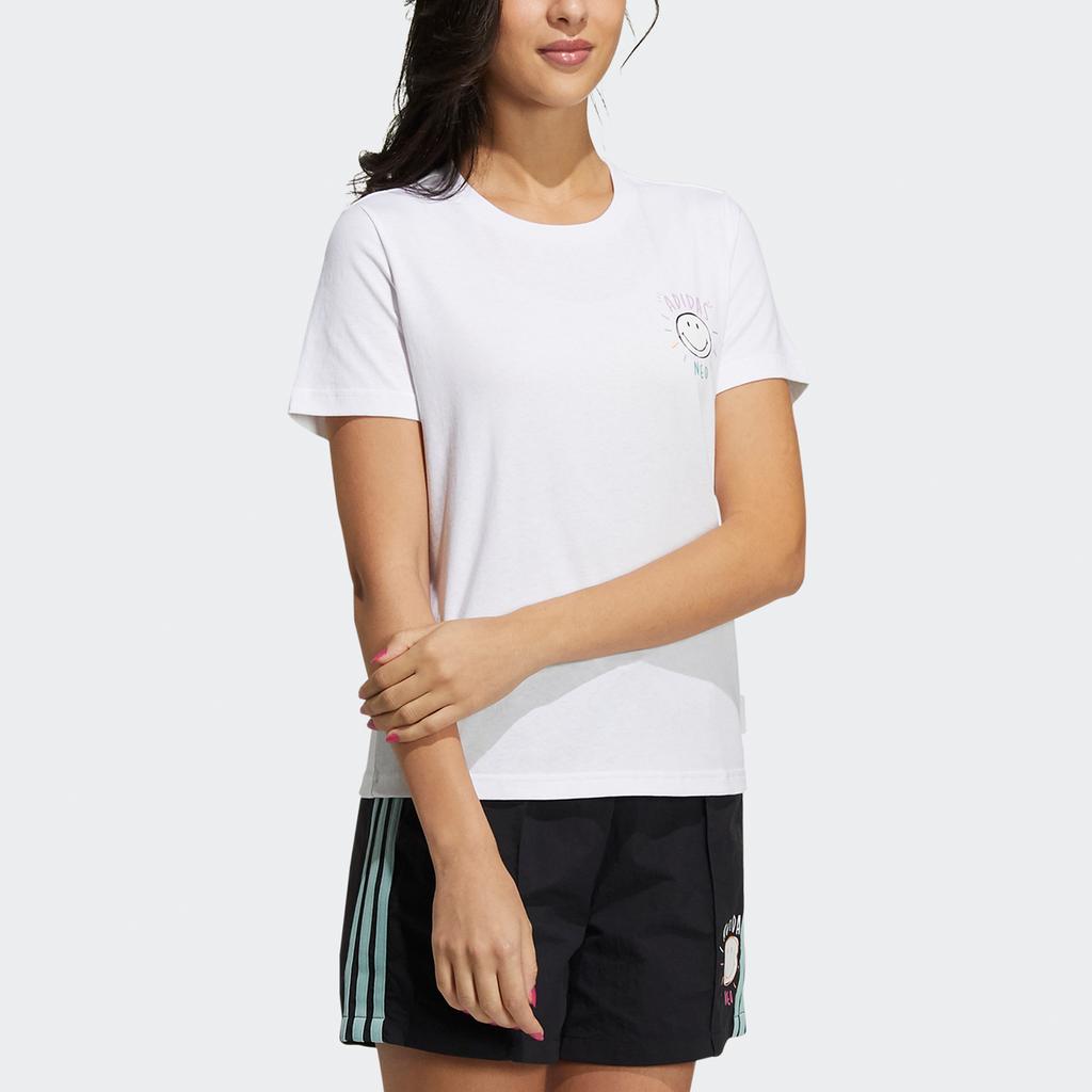Adidas Neo Smiley Print Sport Knit T-Shirt Women Tops White GP5784