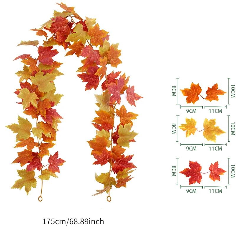 Artificial Fall Maple Leaf Garland Fake Plants Autumn Decor Leaves Vine for Thanksgiving Halloween Festivals Wedding Decora