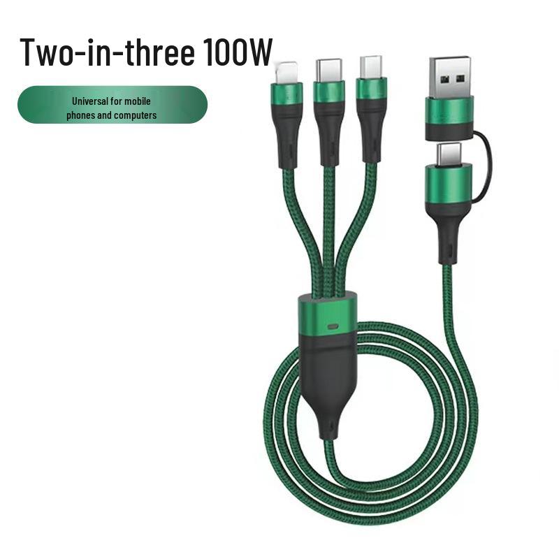 C-C100W 3-in-1 Fast Charging Data Cable 5A - Compatible with Apple, Type-C, Huawei 100W Fast Charging Cable серый