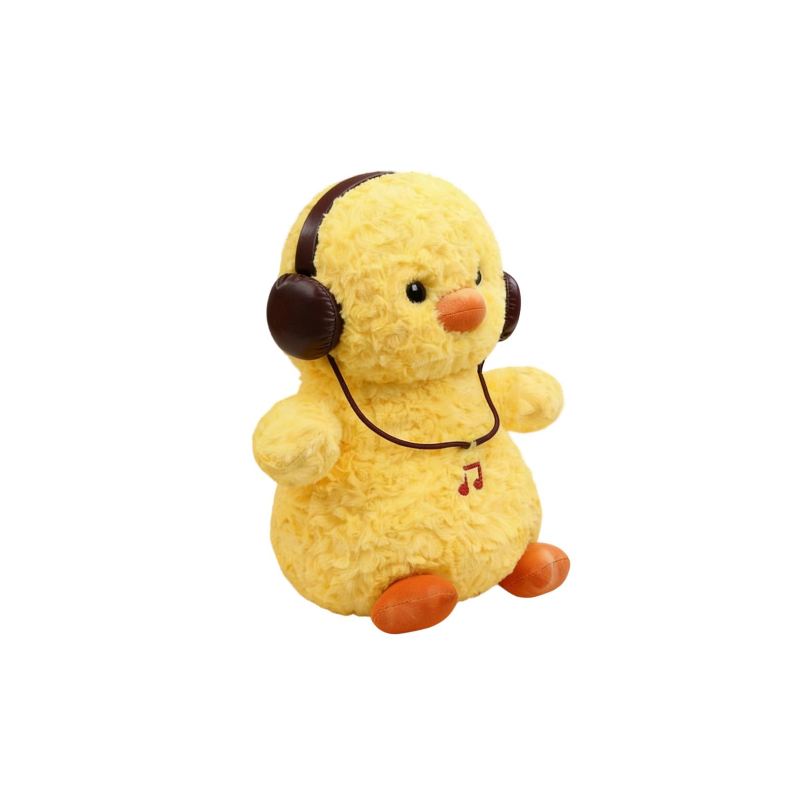 

Plush Chick Toy with Headphones Soft Stuffed Animal Doll for Children and Adults Decorative Gift for Home or Office Use One Size