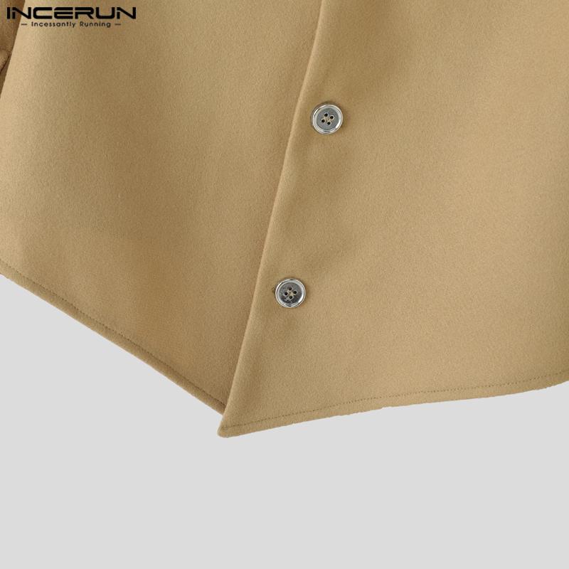 INCERUN Men Lapel Neck Splits Long Sleeve Irregular Cropped Loose Blazer Coats