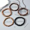 Set of 5Pcs Wooden Bead Coconut Shell Bracelet Elastic Stretch Cord Wristlet Multilayer Adjustable Retro Jewelry Gift