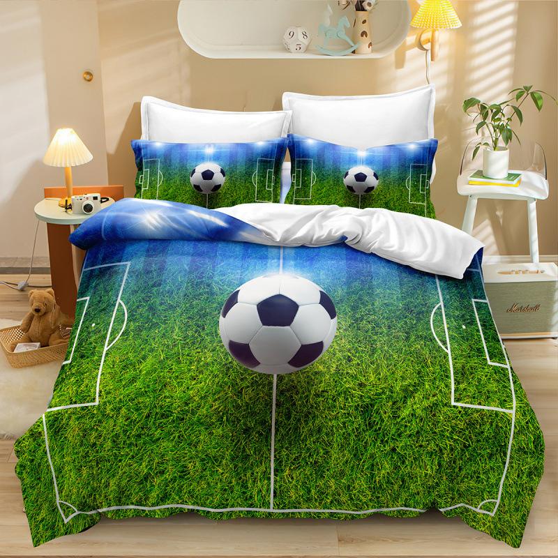 Football Three-Piece Bedding 3D Printing Sports Duvet Cover Bed Sheet Pillowcase Fixed